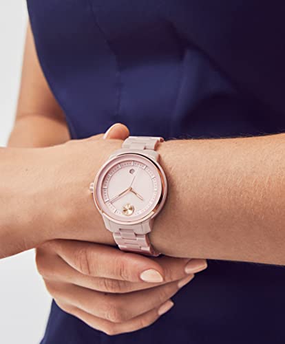 Movado Bold Verso Women s Swiss Quartz 3600935 Blush Ceramic Case and Link Bracelet Watch, Color: Blush