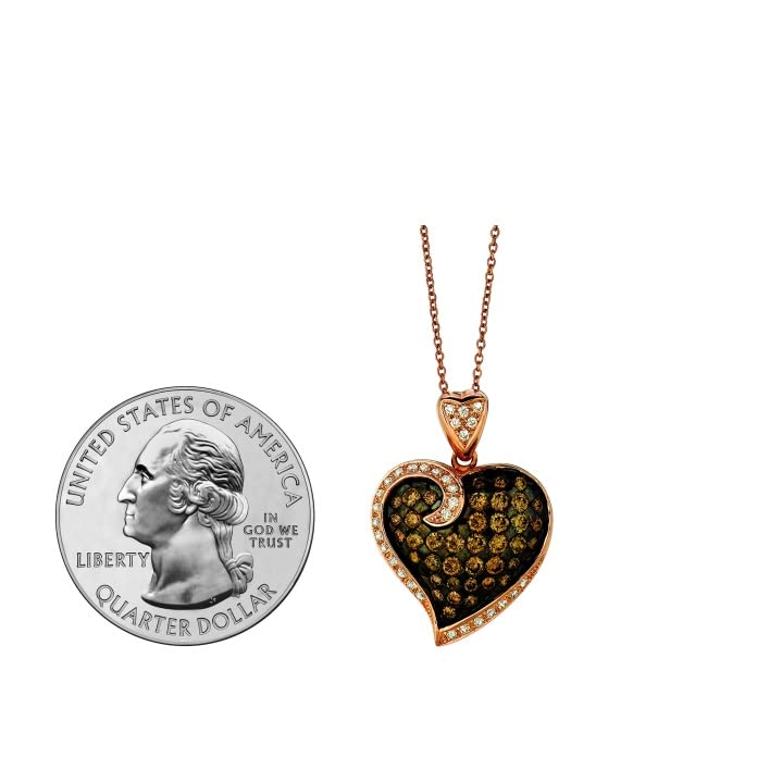White and Chocolate Diamond with Gemstone Heart Pendant Necklace for Women in 14k Gold (Fancy Brown/H-I, VS2-SI2, cttw) on 18 or 20 Inch Long Chain with Lobster Claw Clasp by LeVian