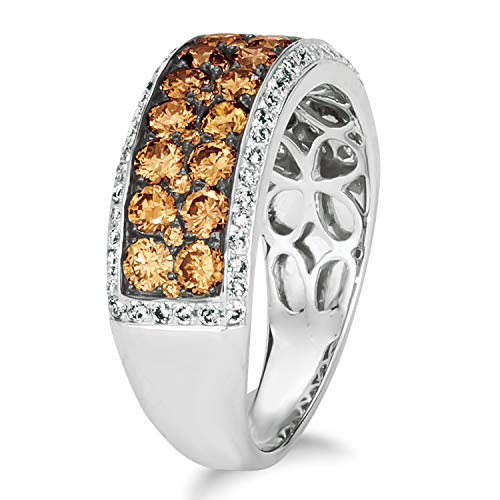 1 1/2 Carat White and Chocolate Diamond Bordered Band Ring for Women in 14k White Gold (G-H/Fancy Brown, VS2-SI1 / SI2-I1, cttw) Wide Anniversary Promise Ring Size 6 to 7 by LeVian