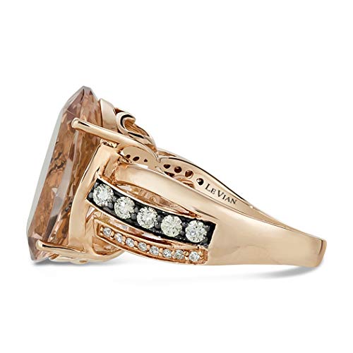 LeVian 14K Rose Gold, Oval Cut Morganite & 1/2 Cttw White/Chocolate Diamond Bow Fashion Ring (H-I & Fancy Brown Color, SI1-SI2 Clarity) - Size 7