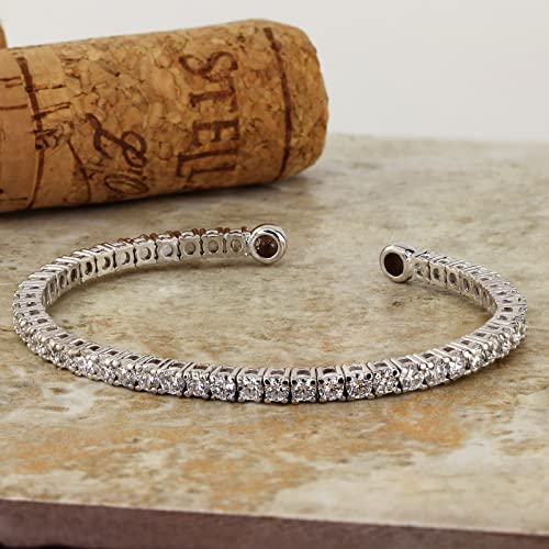 Diamond Wish 1 3/4 to 4 3/4 Carat Lab Grown Diamond Straight All The Way Flex Bangle Bracelet for Women in 14k White Gold (E-F, VS, 1.75 to 4.75 cttw) Adjustable