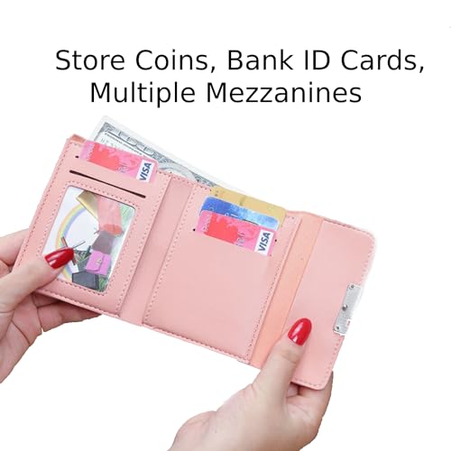 ICEMOB Convenient Trifold Card Wallet with Multiple Card Slots and Transparent ID Window，Women Pink Coin Purse