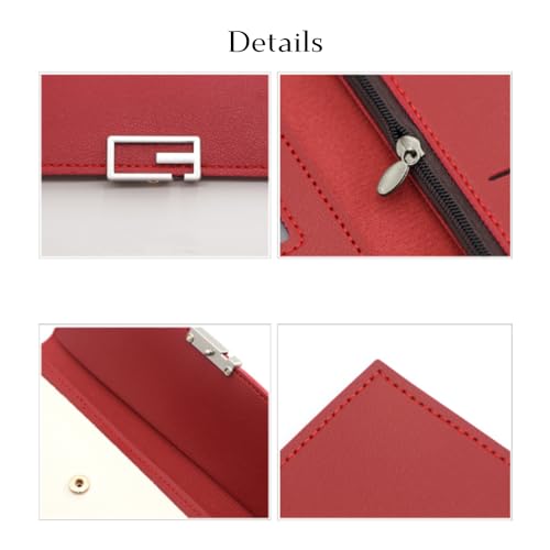 IFFANY Women s Leather RFID Organizer Wallet Card Holder with Zipper, Red