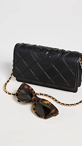 Tory Burch Women s Fleming Soft Chain Wallet, Black, One Size