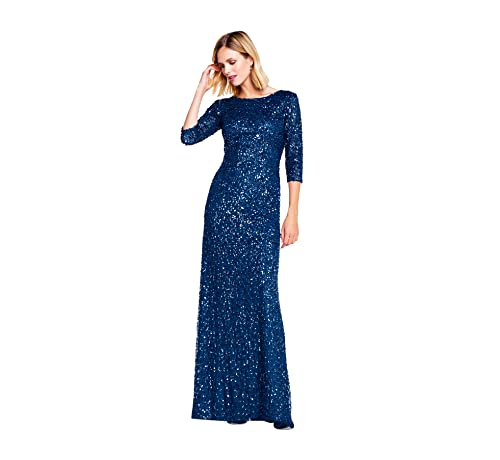 Adrianna Papell Women s 3/4 SLV Scoop Back All-Over Beaded Gown