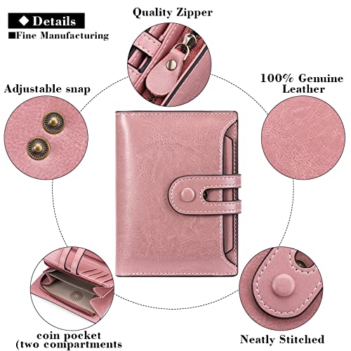 GOIACII Small Women Wallet RFID Blocking Bifold Genuine Leather Purse with Zipper Coin Pocket ID Window