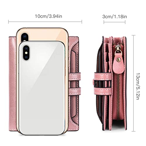 GOIACII Small Women Wallet RFID Blocking Bifold Genuine Leather Purse with Zipper Coin Pocket ID Window