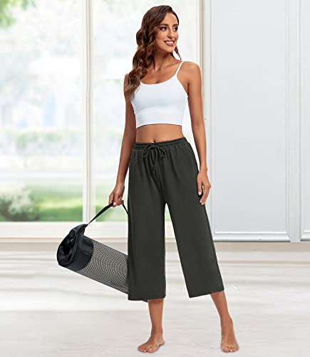 ASIMOON Womens Capri Yoga Pants Wide Leg Drawstring Lounge Pants Loose Comfy Workout Capris Sweatpants with Pockets