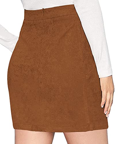 MANGOPOP Women s Basic Faux Suede High Waist A-line Mini Pencil Bodycon Skirt