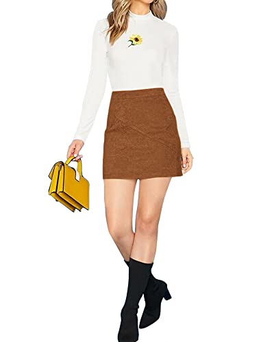 MANGOPOP Women s Basic Faux Suede High Waist A-line Mini Pencil Bodycon Skirt