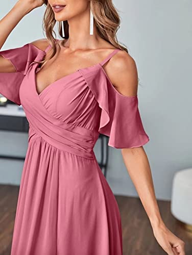 Alikey Women s Off The Shoulder Chiffon Bridesmaids Dresses with Slit Long Formal Party Dress