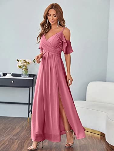 Alikey Women s Off The Shoulder Chiffon Bridesmaids Dresses with Slit Long Formal Party Dress