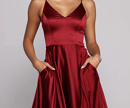 SMORBRID Women s Spaghetti Strap Prom Dresses Long with Pockets Satin Formal Evening Party Gowns with Slit