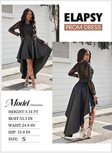 Elapsy Womens Sexy Lace Hi Low Cocktail Party Dress Floral Swing Prom Evening Gowns