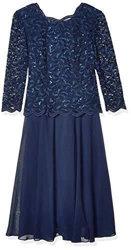 Alex Evenings Women s Tea Length Sequin Mock Dress (Petite and Regular)