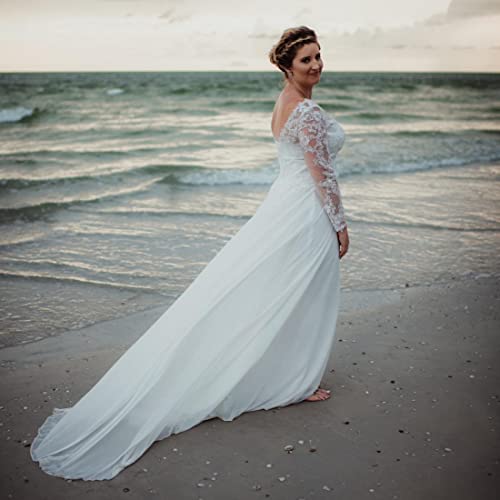 Findlovewedding Wedding Dresses for Bride 2022 with Lace Appliques Chiffon Women Dress Long Sleeves Beach Bride Dress Ivory