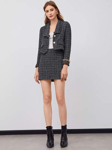 SweatyRocks Women s Business Suit 2 Pieces Tweed Blazer Jacket Coat and Skirt Set