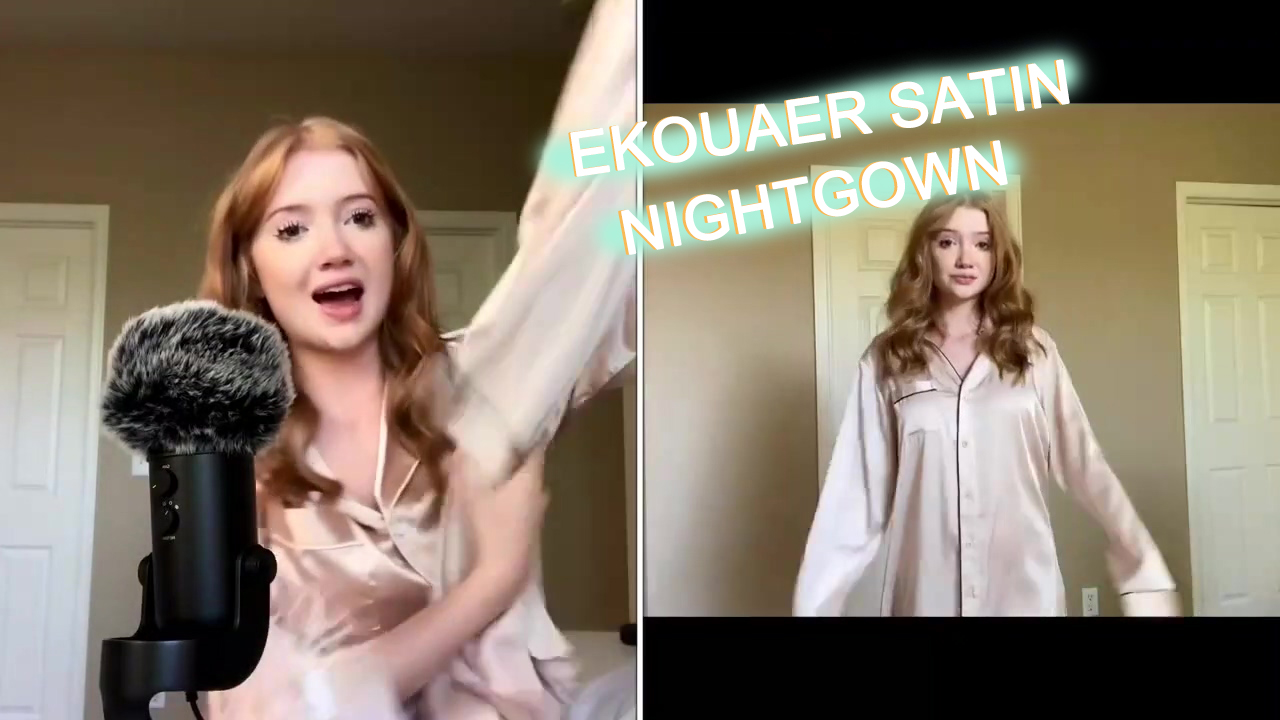 Ekouaer Women s Long Sleeve Satin Sleepshirt Button Down Nightgowns Silk Nightshirt Pajama Top Sleepwear S-XXL