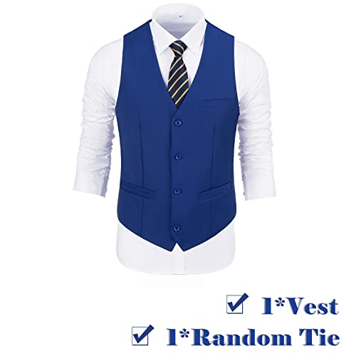 XUELC Men Suits 2 Pieces Vest+Pants+Tie Set V-Neck Slim Fit Casual Waistcoat Suit
