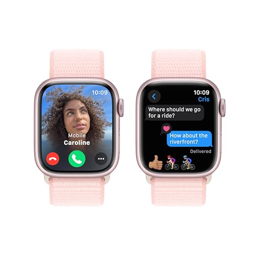 Apple Watch Series 9 [GPS 41mm] Smartwatch with Pink Aluminum Case with Pink Sport Loop. Fitness Tracker, Blood Oxygen & ECG Apps, Always-On Retina Display, Carbon Neutral