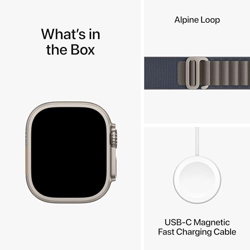 Apple Watch Ultra 2 [GPS + Cellular 49mm] Smartwatch with Rugged Titanium Case & Blue Alpine Loop Medium. Fitness Tracker, Precision GPS, Action Button, Extra-Long Battery Life, Carbon Neutral