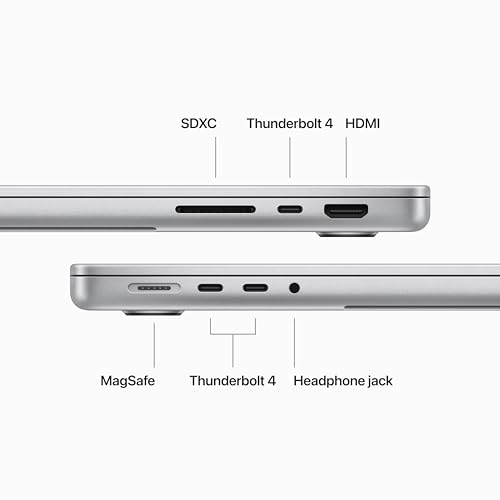 Apple 2023 MacBook Pro Laptop M3 Pro chip with 11‑core CPU, 14‑core GPU: 14.2-inch Liquid Retina XDR Display, 18GB Unified Memory, 512GB SSD Storage. Works with iPhone/iPad; Silver