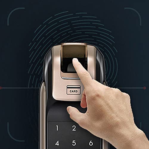 KFJBX Push Pull Handle with Fingerprint Digital Smart Home Lock and Card Verification (Color : White-Patch Five-Pointed star4, Size : Pull)