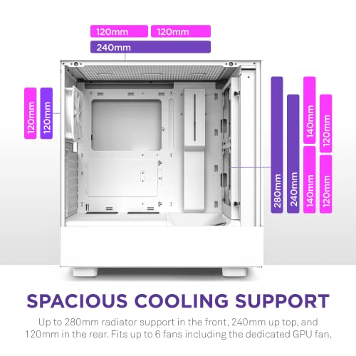 NZXT H5 Elite Compact ATX Mid-Tower PC Gaming Case – Built-in RGB Lighting – Tempered Glass Front and Side Panels – Cable Management – 2 x 140mm RGB Fans Included – 280mm Radiator Support – White