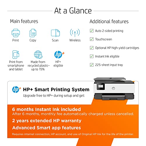 HP OfficeJet 8015e Wireless Color All-in-One Printer with 6 Months Free Ink with HP+(228F5A)