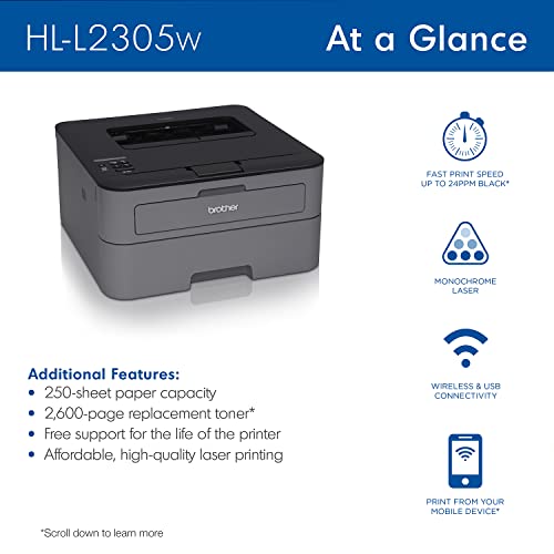 Brother HLL2305W Compact Mono Laser Single Function Printer with Wireless and Mobile Device Printing