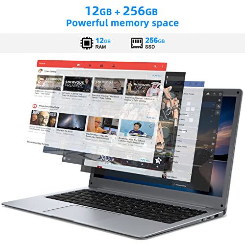 jumper Laptop 14 inch 12GB DDR4 RAM 256GB SSD,Intel Quad Core Celeron N4100, Windows 11 Thin and Light Laptops Computer, Full HD 1080P Display,HD Webcam,Dual Speakers,2.4/5Ghz WiFi,Long Battery Life