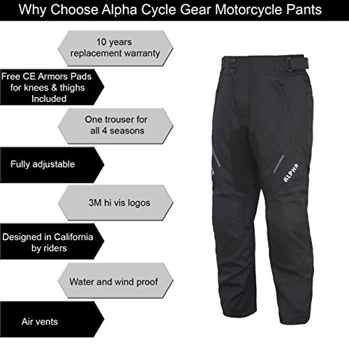 All Season Motorcycle Pants Men Motocross Offroad Overpants Touring Adventure Dual Enduro Waterproof CE Armor (Black, Waist 32