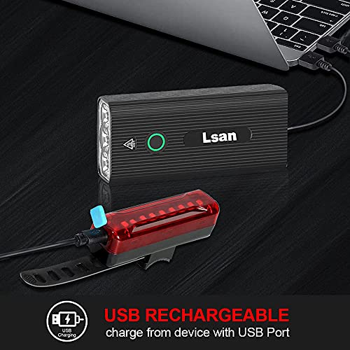 1200 Lumens Bike Lights Front and Back,USB Rechargeable Bicycle Lights,Super Bright 3 LED Bike Lights for Night Riding,Bike Headlight with Power Bank Function,IPX5 Waterproof,3+5 Light Modes