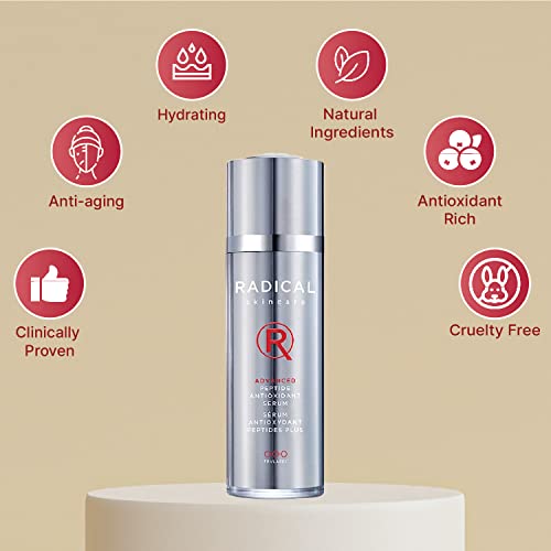 Radical Skincare Advanced Peptide Antioxidant Serum - Repairs and Smooths Skin to Reduce Wrinkles & Improve Elasticity - For All Skin Types - Paraben Free - Clinically Proven Results (1 Fl Oz, 2 Pack)