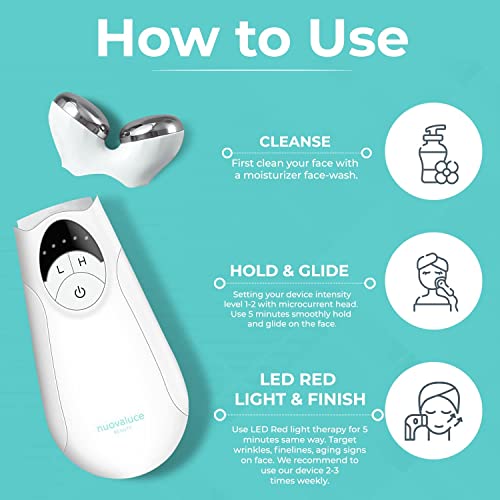 Nuovaluce Beauty Anti Aging Microcurrent & LED Red Light Therapy Device Set with Colloidal Silver Conductive Gel and Nuovaluce Revive Bag