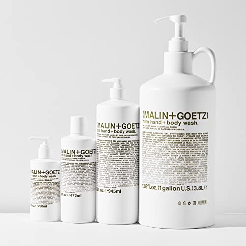 Malin + Goetz Rum Hand + Body Wash, soothing hydrating body soap for men and women, prevents dry skin, no stripping or irritation. Natural ingredients, cruelty-free, vegan