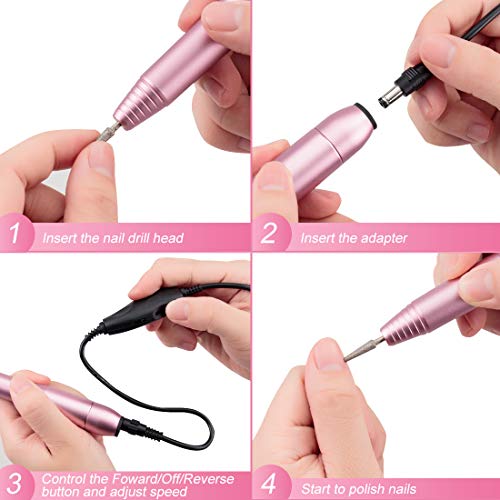Portable Electric Nail Drill File Machine with Acrylic Nail Kit Set Professional 20000rpm Manicure Pedicure with Sanding Bands Brush for Nail Art Gel Nail Polish Tips Clippers