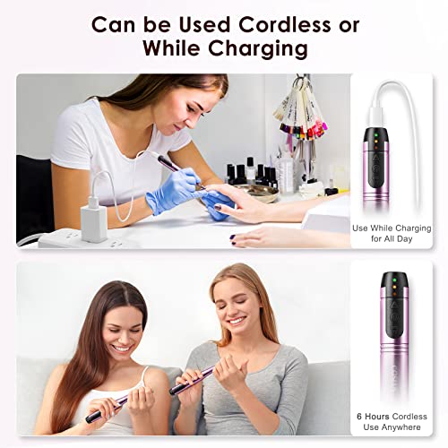 Cordless Nail Drill Electric File: Professional for Acrylic Gel Dip Powder Nails Portable Nail Drill Machine Kit for Manicure Pedicure Nail Dremel Set with Everything Rechargeable Lightweight
