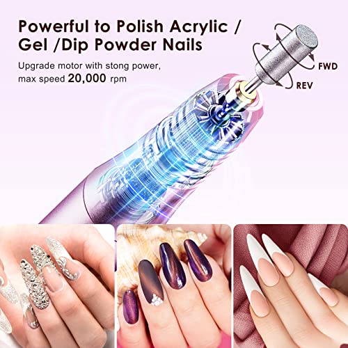 Cordless Nail Drill Electric File: Professional for Acrylic Gel Dip Powder Nails Portable Nail Drill Machine Kit for Manicure Pedicure Nail Dremel Set with Everything Rechargeable Lightweight