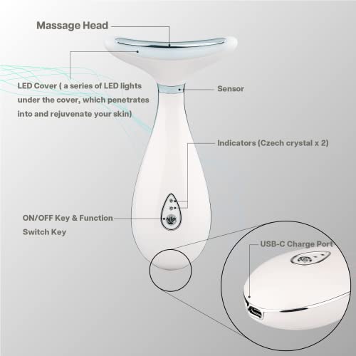 VRAIKO LILY Neck Face Massager, Face Sculpting tool, Skin Rejuvenation Device with Thermal, Triple Action LED and Vibration, for Anti-aging, Lifting and Tightening Sagging Skin (Pearl White)