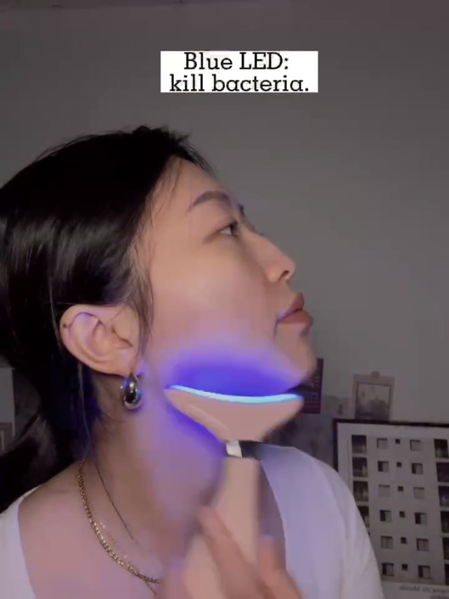 VRAIKO LILY Neck Face Massager, Face Sculpting tool, Skin Rejuvenation Device with Thermal, Triple Action LED and Vibration, for Anti-aging, Lifting and Tightening Sagging Skin (Pearl White)