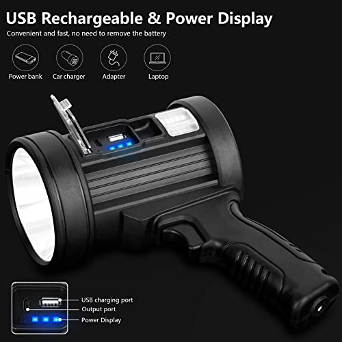 MIXILIN Rechargeable Spotlight, 90000 Lumens Handheld Hunting Flashlight Led Spot Light with Cob Light and Solar Panels, Lightweight and Super Bright Spotlight for Hunting Boating Camping