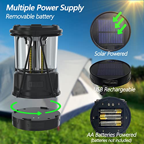 LED Camping Lantern for Power Outages: 3000mAh Solar Rechargeable Lantern with AA Battery Powered Option & USB Charging Port, Emergency Lamp Flashlight for Home Electric Failure & Hurricane