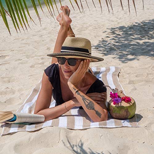 Arkwright Oversized Striped Beach Towels - Absorbent, Quick Drying, Ringspun Cotton Bulk Pool Towel, Perfect for Gym, Bath, and Spa, 30 x 70 in, (Pack of 4), Beige