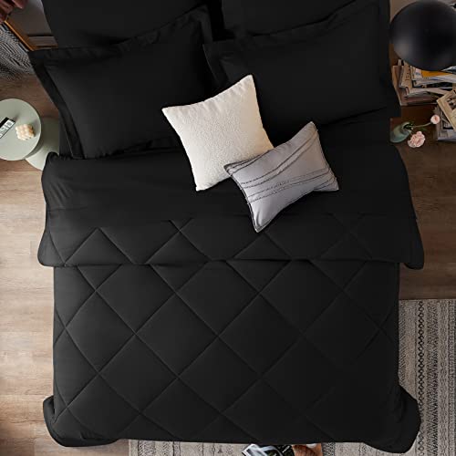 CozyLux Queen Comforter Set with Sheets 7 Pieces Bed in a Bag Black All Season Bedding Sets with Comforter, Pillow Shams, Flat Sheet, Fitted Sheet and Pillowcases