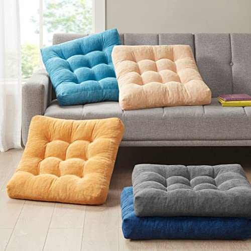 Meditation Floor Pillow Set of 2, Square Large Pillows Seating for Adults, Tufted Corduroy Floor Cushion for Balcony Outdoor Tatami Living Room, Orange Yellow, 22x22 Inch