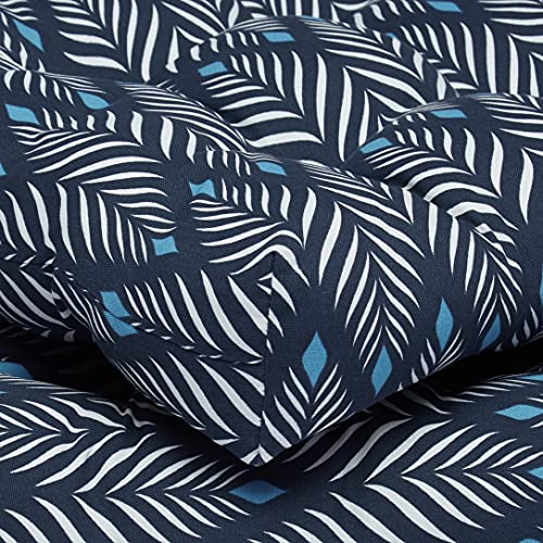 Amazon Basics Tufted Outdoor Patio Square Seat Cushion 19 x 19 x 5 Inches, Navy Blue Leaf - Pack of 2
