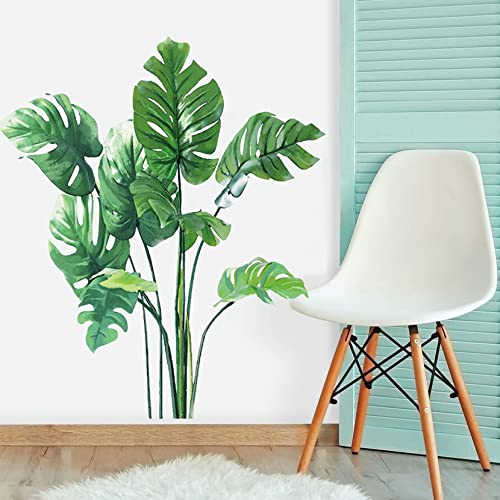Leaf Wall Decals Green Plants Wall Stickers for Bedroom, Tropical Monstera Leaves Wall Art Dedor Stickers Natural Palm Leaf Wall Posters Decorations for Living Room Office